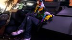  3d_(artwork) animatronic anthro avian bird bullet car chica_(fnaf) clothed clothing crossover delorian digital_media_(artwork) female five_nights_at_freddy&#039;s gun hotline_miami jacket looking_at_viewer machine mask muetank outside ranged_weapon robot solo source_filmmaker sunset vehicle video_games weapon 