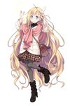  bag blonde_hair blue_eyes blush_stickers boots casual dress ears full_body hands_up jewelry leg_up long_hair looking_at_viewer musical_note_hair_ornament necklace official_art pantyhose ribbon solo sonata standing sweater sweater_dress transparent_background venus_eleven_vivid venus_eleven_vivid! very_long_hair wand waving 