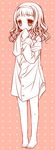  bangs barefoot blush brown_background covering_mouth dress_shirt eyebrows_visible_through_hair full_body hairband hands_up higanbana_no_saku_yoru_ni kusunoki_midori long_hair long_sleeves looking_away monochrome no_pants oversized_clothes pigeon-toed polka_dot polka_dot_background sakurazawa_izumi sepia shirt simple_background sleeves_past_wrists solo standing tears toenails wavy_hair wet 