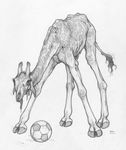  2017 ball drooling ecmajor empty_eyes eyelashes female full-length_portrait giraffe greyscale mammal monochrome portrait saliva simple_background soccer_ball solo standing tailwag tongue tongue_out traditional_media_(artwork) undead white_background 