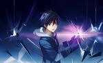  1boy all_male aqua_eyes black_hair blue gloves hoodie magic male original short_hair takerusilt waifu2x 