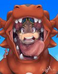  2017 digimon drooling feral guilmon mouth_shot nummynumz open_mouth oral_vore saliva scalie swallowing teeth tongue tongue_out vore 
