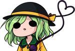  :o chibi commentary curious green_hair hat hat_ribbon heart heart_of_string komeiji_koishi looking_at_viewer lowres open_mouth ribbon short_hair solid_circle_eyes solo speckticuls third_eye touhou transparent_background 