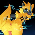  2017 anthro anus backsack balls butt fangs girly gradient_background hand_on_butt hi_res lightning male manene nintendo nipples nude open_mouth penis pok&eacute;mon presenting presenting_anus presenting_balls presenting_hindquarters presenting_penis simple_background solo spreading video_games zeraora 