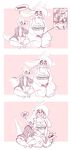  big_breasts blush breasts clothed clothing comic dialogue dulce_(character) english_text female kneeling kobold lagomorph mammal monochrome mr.pink nipples open_mouth penetration pornography rabbit sitting slightly_chubby sweat tentacles text vaginal vaginal_penetration 