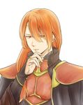  armor cape circlet fire_emblem fire_emblem_echoes:_mou_hitori_no_eiyuuou gyakko highres long_hair low_ponytail luthier_(fire_emblem) male_focus orange_eyes orange_hair simple_background solo upper_body white_background 