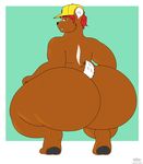  2017 absurd_res anthro big_butt brown_fur brummington_the_chipmunk butt chipmunk day-tripper-guy fur hat hi_res huge_butt male mammal nude rear_view rodent simple_background solo 
