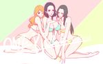  3girls ass bikini black_hair boa_hancock breasts cleavage curvy hips large_breasts long_hair nami_(one_piece) navel nico_robin one_eye_closed one_piece open_mouth orange_hair stomach thighs together 