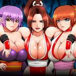  3girls ayane_(doa) breasts crossover dead_or_alive fatal_fury huge_breasts kasumi_(doa) looking_at_viewer ninja shiranui_mai smile 