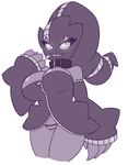  anthro banette big_breasts breasts cleavage clothed clothing collar eyelashes female glowing glowing_eyes grin mega_banette mega_evolution monochrome nintendo panties penny_(plantpenetrator) pok&eacute;mon pok&eacute;mon_(species) pok&eacute;morph smile solo thundragon underwear video_games zipper 