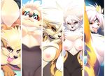  arcanine black_nose blonde_hair blue_eyes breasts female hair looking_at_viewer nintendo nipples open_mouth pok&eacute;mon pok&eacute;mon_(species) pussy tongue tongue_out tsampikos video_games 
