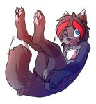  anthro blep canine chest_tuft cub cuntboy digitigrade fox fur hair hindpaw intersex kyubun looking_at_viewer mammal nude one_eye_closed paws presenting pussy solo tongue tongue_out tuft young 