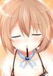  bare_shoulders blanc brown_hair closed_eyes food hat highres incoming_pocky_kiss mouth_hold neptune_(series) pocky pocky_day pocky_kiss shared_food shironeko_haru short_hair solo 