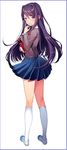  blazer blue_skirt blush breasts concept_art doki_doki_literature_club jacket long_hair medium_breasts miniskirt neck_ribbon official_art purple_eyes purple_hair ribbon satchely school_uniform shirt shoes skirt solo uwabaki white_shirt wing_collar yuri_(doki_doki_literature_club) 