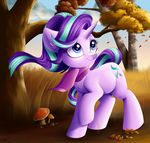  2017 absurd_res autumn blue_eyes chest_tuft cloud cutie_mark equine eyebrows eyelashes faline-art female friendship_is_magic fur grass hair hi_res horn leaves mammal multicolored_hair mushroom my_little_pony rock scarf sky smile solo solo_focus starlight_glimmer_(mlp) tree tuft two_tone_hair unicorn windy 