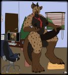  anthro balls big_penis breasts dickgirl erection hyaenid intersex knot looking_at_viewer mammal necktie nikkyvix nipples penis smile solo spotted_hyena 