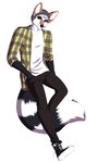  anthro bourbon._(artist) canine clothed clothing coyote digital_media_(artwork) fur green_eyes male mammal simple_background solo white_background white_fur 