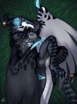  2017 anthro bioluminescence black_scales bracelet butt claws curled_up cute dragon eyes_closed feathered_wings feathers glowing grass horn jewelry lying male muscular necroizu nude on_side paws pecs scales scar simple_background sleeping smile solo standing white_scales wings xerias 