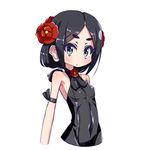  armband bare_shoulders black_hair blush bodysuit breasts covered_navel flower hair_flower hair_ornament highres looking_at_viewer nanarokushiki princess_principal simple_background skin_tight small_breasts toudou_chise white_background 