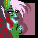  2017 absurd_res anthro big_breasts blue_tongue breasts cat fake_breasts fangs feline fellatio fur glowing glowing_nipples glowing_tongue green_fur hand_on_head hi_res hybrid invalid_tag long_tongue makeup mammal mohawk nipples oral penis petrabyte_incast piercing precum rodent sex simple_background solo_focus squirrel stripper tattoo tongue tongue_on_testicles tongue_out tonguejob vrabo 