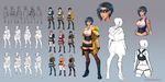  asymmetrical_hair ben_widdowson boots breasts character_sheet concept_art cybernetic_eye cyborg highres knee_boots large_breasts mei-lin_mak midriff multiple_views official_art raincoat robot_joints sense:_a_cyberpunk_ghost_story shirt short_hair short_shorts shorts sleeveless sleeveless_shirt thighhighs thighhighs_under_boots underbust white_shirt 