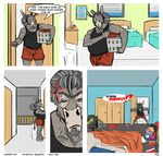 angry anthro beard bed clothed clothing comic dialogue donkey english_text equine facial_hair inside male mammal mature_male open_mouth snoopjay2 solo standing text 