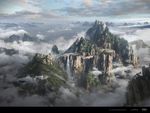  blue_sky cloud cloudy_sky commentary dated day fantasy highres ming_yee_sheh mountain no_humans original outdoors scenery signature sky valley 