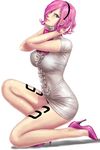  bow dress eyebrows high_heels highres leg_tattoo lips looking_at_viewer one_piece pink_hair short_hair solo tattoo toten_(der_fuhrer) vinsmoke_reiju 