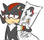  2017 anthro black_fur body_pillow chest_tuft conjoined_eyes dakimakura_design fur half-closed_eyes hedgehog humor kill_la_kill male mammal matoi_ryuuko multicolored_fur pillow radtone red_eyes red_fur shadow_the_hedgehog simple_background solo sonic_(series) tuft two_tone_fur white_background 