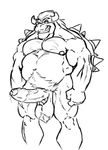  anthro balls big_balls big_penis body_hair bowser chest_hair erection greyscale hair hairy horn humanoid_penis koopa looking_at_viewer male mario_bros monochrome musclegut muscular muscular_male nintendo nipples nude penis precum pubes scalie smile snoopjay2 solo standing uncut vein video_games 