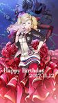  birthday blonde_hair blue_eyes carmen_(persona_5) flower hair_ornament highres hood long_hair looking_at_viewer minami_(p_hanbee) pantyhose persona persona_5 rose school_uniform smile takamaki_anne twintails 