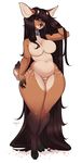  2017 anthro big_breasts breasts brown_body brown_fur brown_hair cervine cherrikissu collar countershading deer digitigrade featureless_breasts featureless_crotch female freckles full-length_portrait fur hair hand_in_hair hi_res hooves long_hair looking_at_viewer mammal portrait pose simple_background slightly_chubby solo spots standing thick_thighs voluptuous white_background white_belly wide_hips 