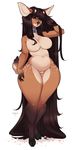  2017 better_version_at_source big_breasts breasts brown_body brown_fur brown_hair cervine cherrikissu collar countershading deer digitigrade featureless_breasts female full-length_portrait fur hair hooves long_hair mammal portrait pose simple_background slightly_chubby solo standing thick_thighs voluptuous white_background white_belly wide_hips 