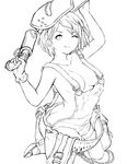  ;q breasts cait djeeta_(granblue_fantasy) granblue_fantasy greyscale gun mechanic_(granblue_fantasy) medium_breasts monochrome naked_overalls one_eye_closed overalls sketch tongue tongue_out weapon welding_mask 