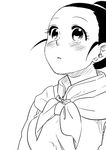  black_eyes blush chi-chi_(dragon_ball) chinese_clothes dragon_ball dragon_ball_z earrings expressionless fukuko_fuku greyscale jewelry looking_away monochrome simple_background solo tied_hair white_background 