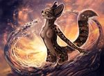  2017 anthro black_nose breasts day detailed_background digital_media_(artwork) eyes_closed featureless_crotch feline female flashw fur mammal nipples nude outside partially_submerged serval solo spots spotted_fur standing water 