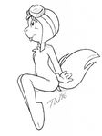  2016 ambiguous_gender anthro anthrofied aviator_cap black_and_white buckteeth chest_tuft fluffy fluffy_tail fur hat hatching_(technique) line_art mammal monochrome mostly_nude rocket_j_squirrel rodent side_view simple_background sitting smile solo squirrel taral_wayne teeth toony tuft white_background wide_hips 