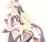  beret blonde_hair dress gloves hat kantai_collection long_hair looking_at_viewer mole mole_under_eye multicolored multicolored_clothes multicolored_dress multicolored_gloves multicolored_scarf pom_pom_(clothes) profile richelieu_(kantai_collection) saiko_(saisaka) scarf solo strapless strapless_dress white_dress white_gloves white_hat yellow_eyes 