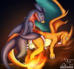  2015 all_fours anal anal_penetration balls charizard cum cum_in_ass cum_inside doggystyle dragon drooling duo erection feral fire flaming_tail from_behind_position garchomp hi_res looking_back luxuria male male/male membranous_wings nintendo orange_skin penetration penis pok&eacute;mon pok&eacute;mon_(species) saliva scalie sex simple_background tongue video_games wings 