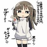  :o bangs black_eyes black_legwear blunt_bangs blush bright_pupils commentary cowboy_shot eyebrows_visible_through_hair frown grey_sweater kanikama long_hair long_sleeves looking_at_viewer lowres parted_lips prostitution ribbed_sweater short_shorts shorts simple_background solo sweater thighhighs translated two_side_up v v-shaped_eyebrows white_background 