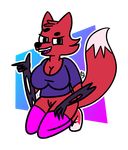  2017 anthro big_breasts breasts canine clothed clothing digital_media_(artwork) female finger_gun fox grin hi_res kneeling looking_at_viewer mammal notjoe open_mouth partially_clothed pink_socks pussy pyrocynical smile solo 