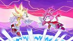  5_fingers anthro blaze_the_cat burning_blaze cat clothing dipstick_tail duo eyelashes feline female footwear hedgehog male mammal mostly_nude multicolored_tail shoes sonic_(series) sonic_the_hedgehog spyhedg_(artist) super_sonic white_gloves 