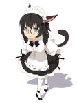  :p animal_ears apron black_hair blue_eyes cat_ears cat_tail final_fantasy final_fantasy_xiv full_body glasses highres leaning_forward looking_at_viewer maid maid_apron maid_headdress mao_yu miqo'te short_hair simple_background solo standing tail tongue tongue_out white_legwear 
