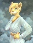  2016 5_fingers absurd_res anthro blonde_hair blue_eyes clothed clothing digital_media_(artwork) feline female hair hi_res lion looking_at_viewer mammal p-v-s solo 