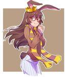  animal_ears brown_eyes brown_hair bunny_ears bunny_girl bunny_tail check_commentary commentary_request crown glasses iesupa long_hair rwby scarf seiyuu_connection solo tail velvet_scarlatina 