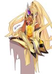  1girl alternate_color bare_shoulders blazblue blazblue:_central_fiction blonde_hair blue_eyes detached_sleeves doll_joints hades_izanami hyakuhachi_(over3) mikado_(blazblue) ponytail skirt solo thighhighs 