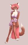  4_toes 5_fingers absurd_res anthro bra breasts canine clothed clothing digital_media_(artwork) dipstick_tail female fox hi_res mammal multicolored_tail p-v-s solo toes underwear yellow_eyes 
