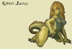  anthro belly blonde_hair breasts capcom female great_jagras hair monster_hunter monster_hunter_world muhut nipples nude pussy scales solo video_games yellow_eyes yellow_scales 