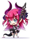  :d chibi commentary_request detached_sleeves dragon_horns dragon_tail elizabeth_bathory_(fate) elizabeth_bathory_(fate)_(all) fate/extra fate/extra_ccc fate_(series) holding horns lance long_hair looking_at_viewer open_mouth pointy_ears polearm purple_hair shachoo. silver_eyes smile solo tail weapon 