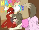  2017 alternate_color anthro balls birthday blush canine clothed clothing crossdressing digital_media_(artwork) dog duo erection eyes_closed fan_character fellatio feral girly hair invalid_tag makeup male male/male mammal nintendo on open_mouth oral penetration penis percey pok&eacute;mon pok&eacute;mon_(species) raichu rodent sex sucking tongue video_games 